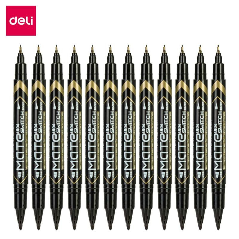 Marker permamentny dwustronny 1,0mm/0,5mm czarny Deli EU10420 WPC